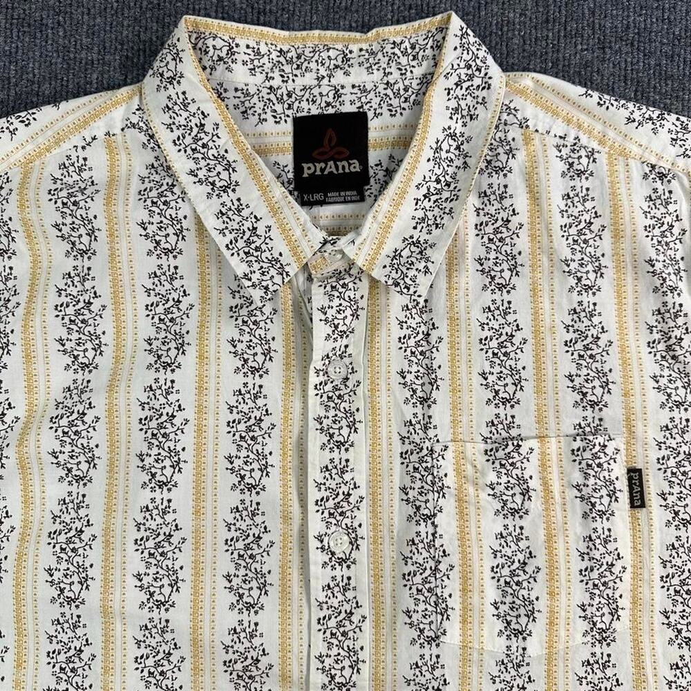 PrAna Men’s Vertical Floral Stripe Button Up Shirt Y2K 90s Grunge Cottagecore XL